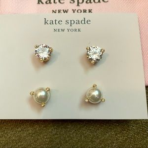 NEW Kate Spade earrings cream and clear with yellow gold posts